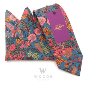 Ciara Orange and Cerise Pink Cotton Tie and Pocket Square Liberty Fabric