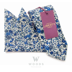 Emma and Georgina Blue Cotton Tie and Pocket Square Liberty Fabric