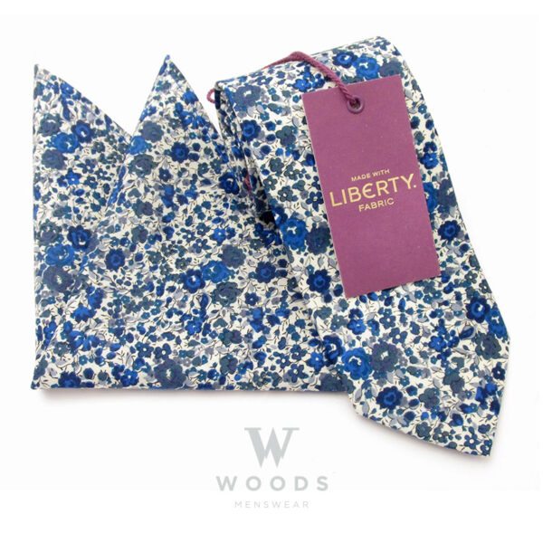 Emma and Georgina Blue Cotton Tie and Pocket Square Liberty Fabric