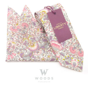Lodden Pink Cotton Tie & Pocket Square Made with Liberty Fabric