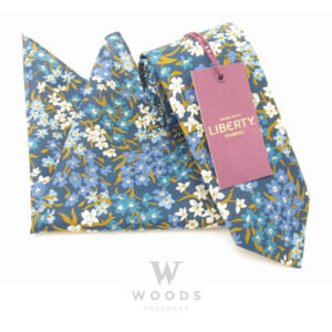Sea Blossom Blue Cotton Tie & Pocket Square Made with Liberty Fabric