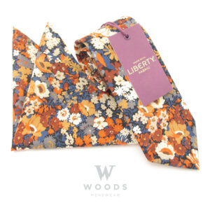 Thorpe Orange Cotton Tie and Pocket Square Liberty Fabric