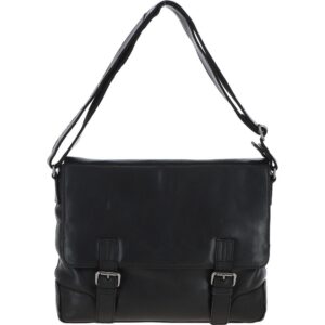 Mens Medium Leather Messenger Bag Black : Oscar - Image 2