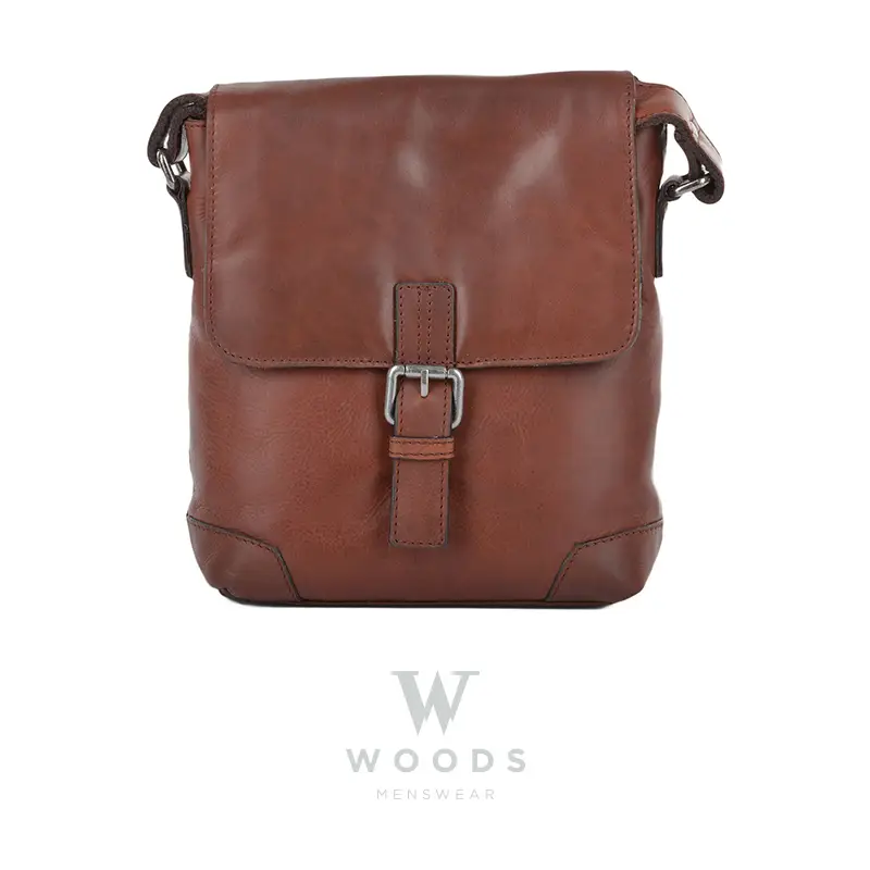 Mens 3 Pocket Luxury Small Leather Flight Bag Tan : Jack