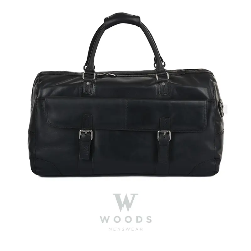 Mens Leather Travel Bag Black : Francis
