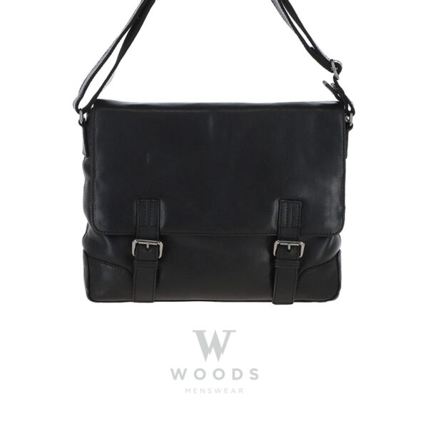 Mens Medium Leather Messenger Bag Black : Oscar